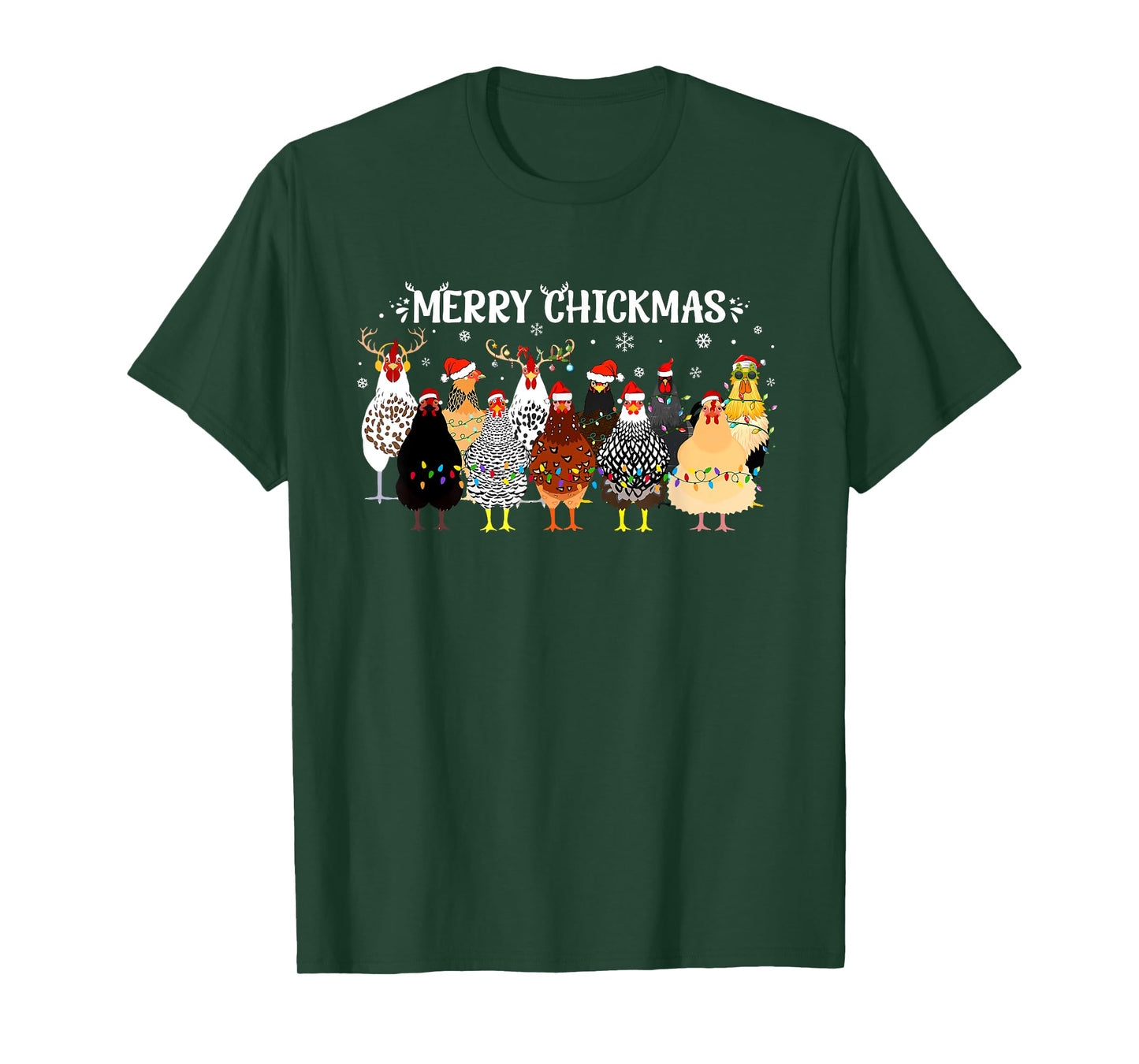 Merry Chickmas Chicken Farmer Santa Hat Xmas Light Women Men T-Shirt