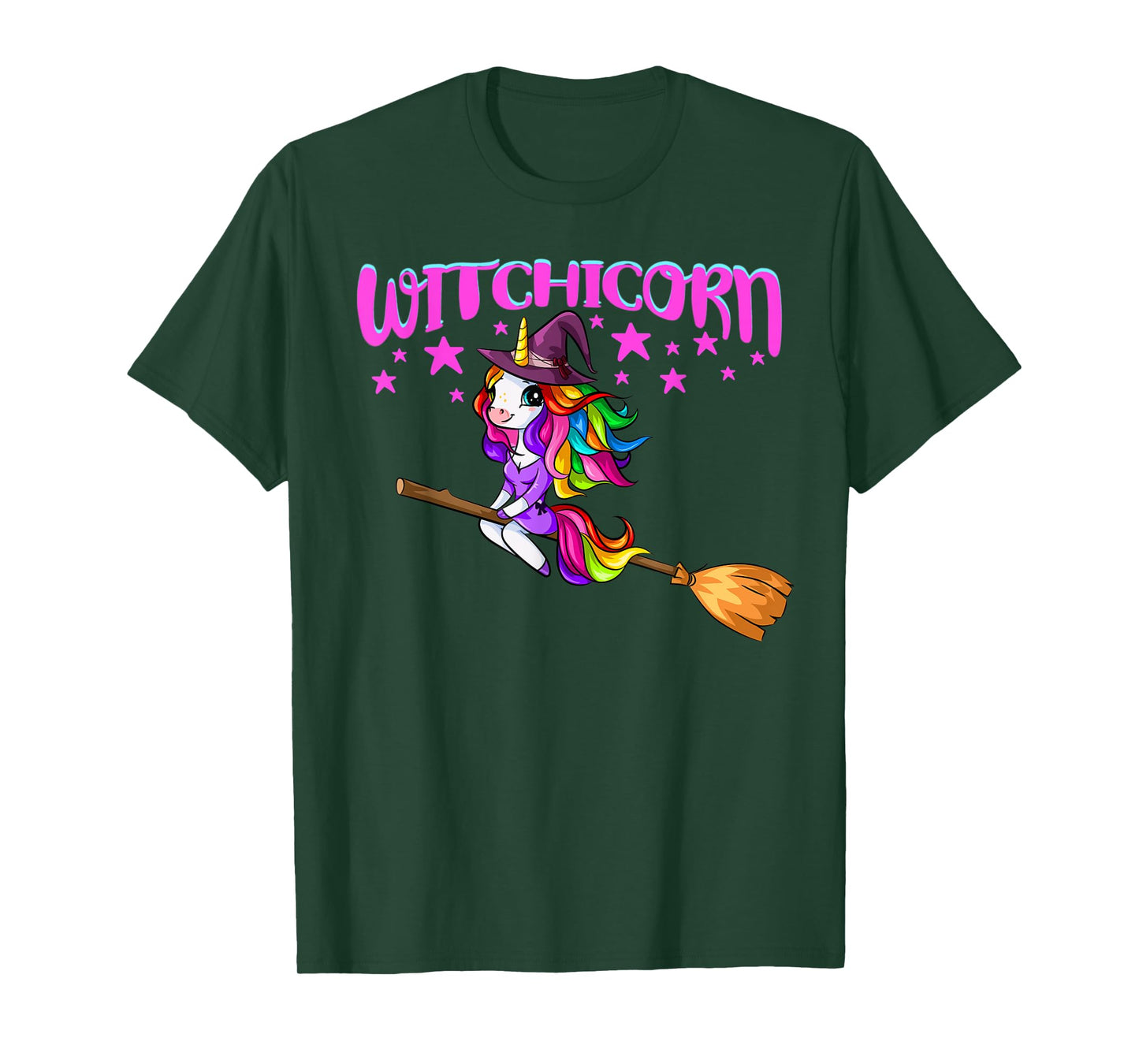 Unicorn Witch On A Broomstick Funny Women Halloween Costume T-Shirt
