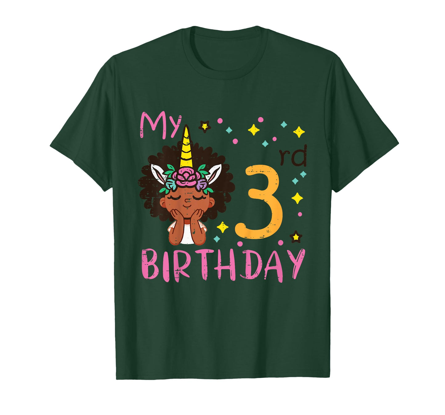 3rd Birthday Afro Black Girl Unicorn 3 Year Old Bday Girls T-Shirt