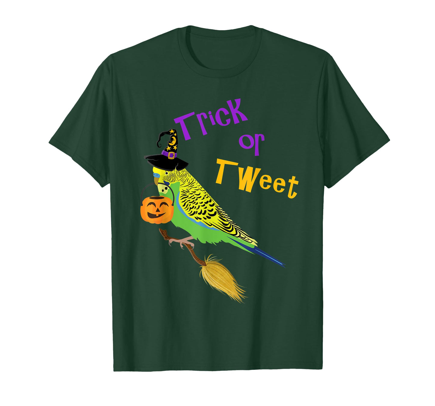 Halloween Trick or Tweet green budgie cute graphic bird T-Shirt