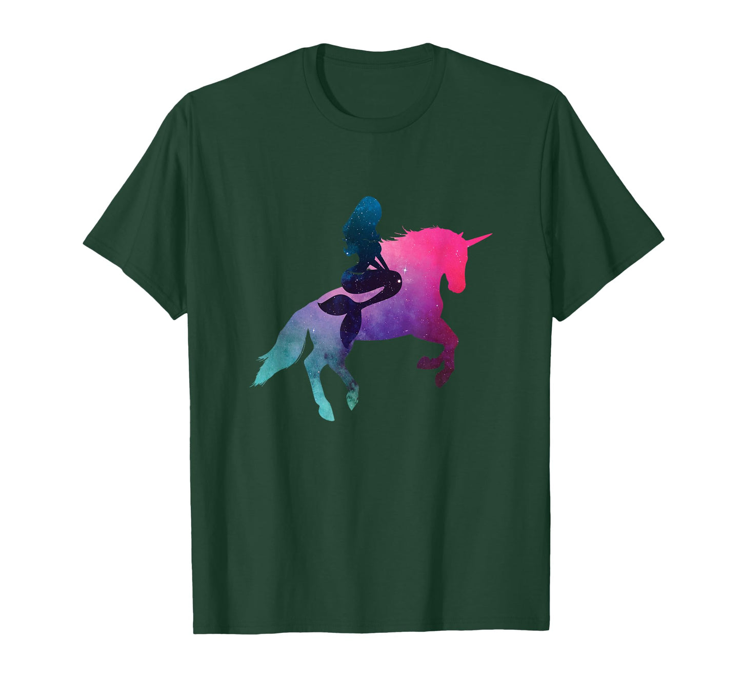 Galaxy Mermaid Riding Unicorn T-Shirt For Women And Kids T-Shirt