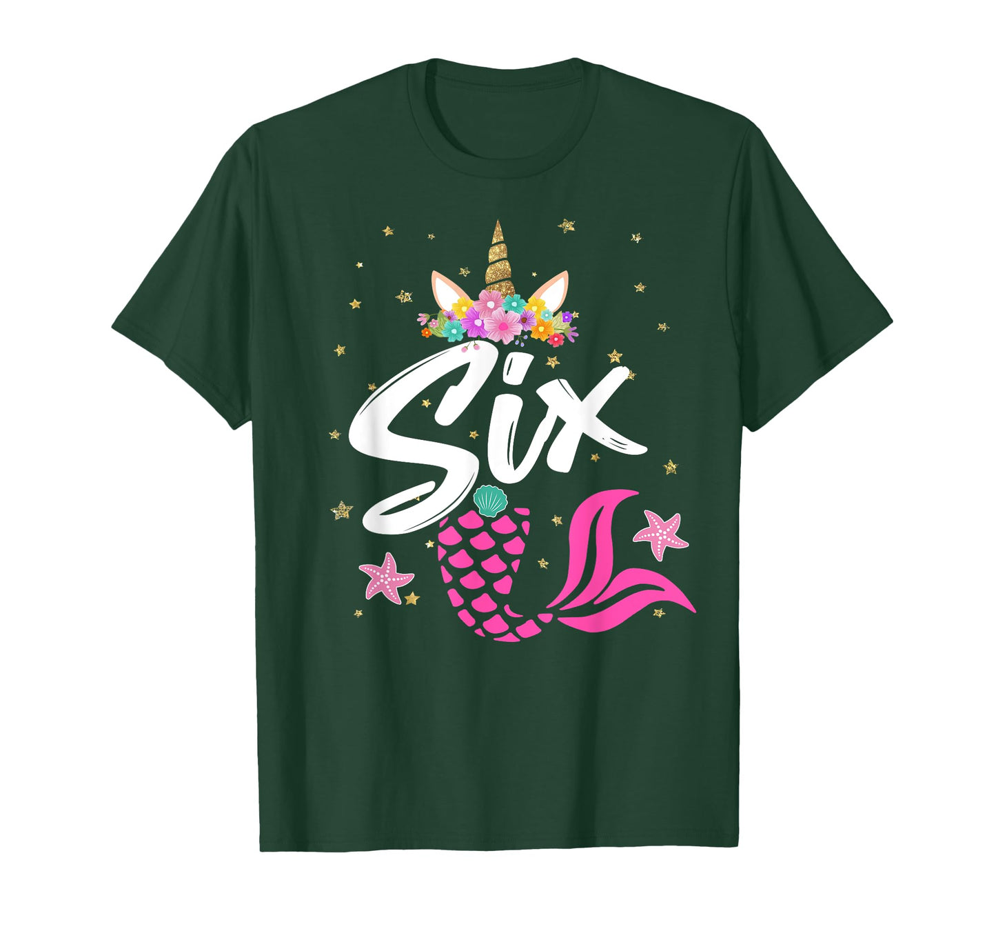 6th Birthday Girl Unicorn Shirt Mermaid Tail 6 Years Old T-Shirt