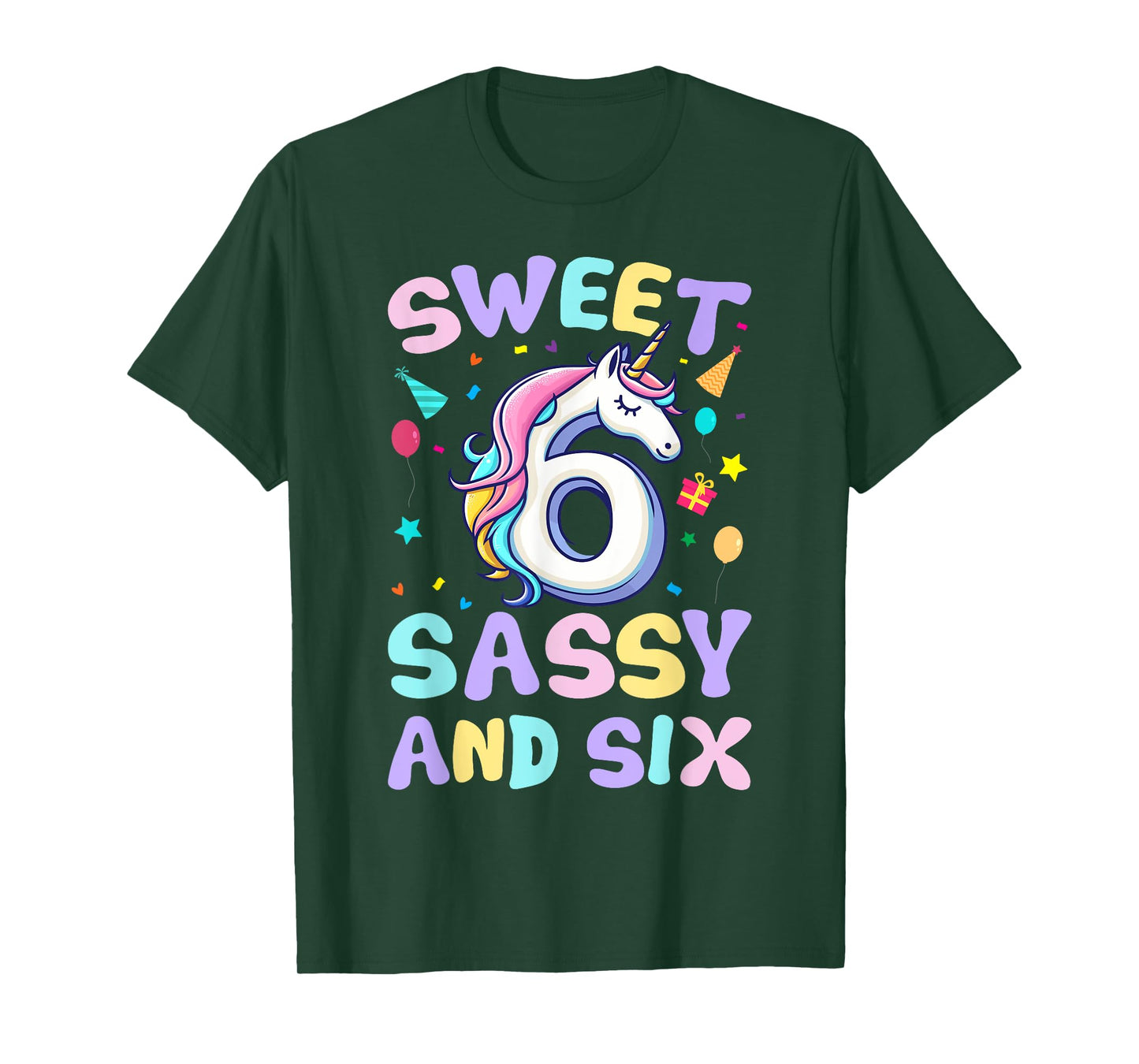 Sweet Sassy and Six Unicorn 6th Birthday Party Funny Girls T-Shirt