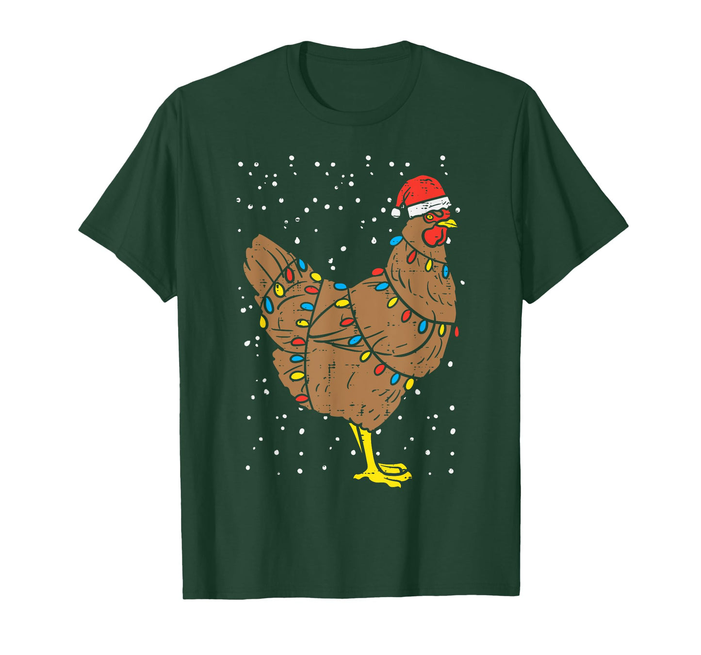 Chicken Santa Hat Christmas Lights Funny Xmas Animal PJ T-Shirt