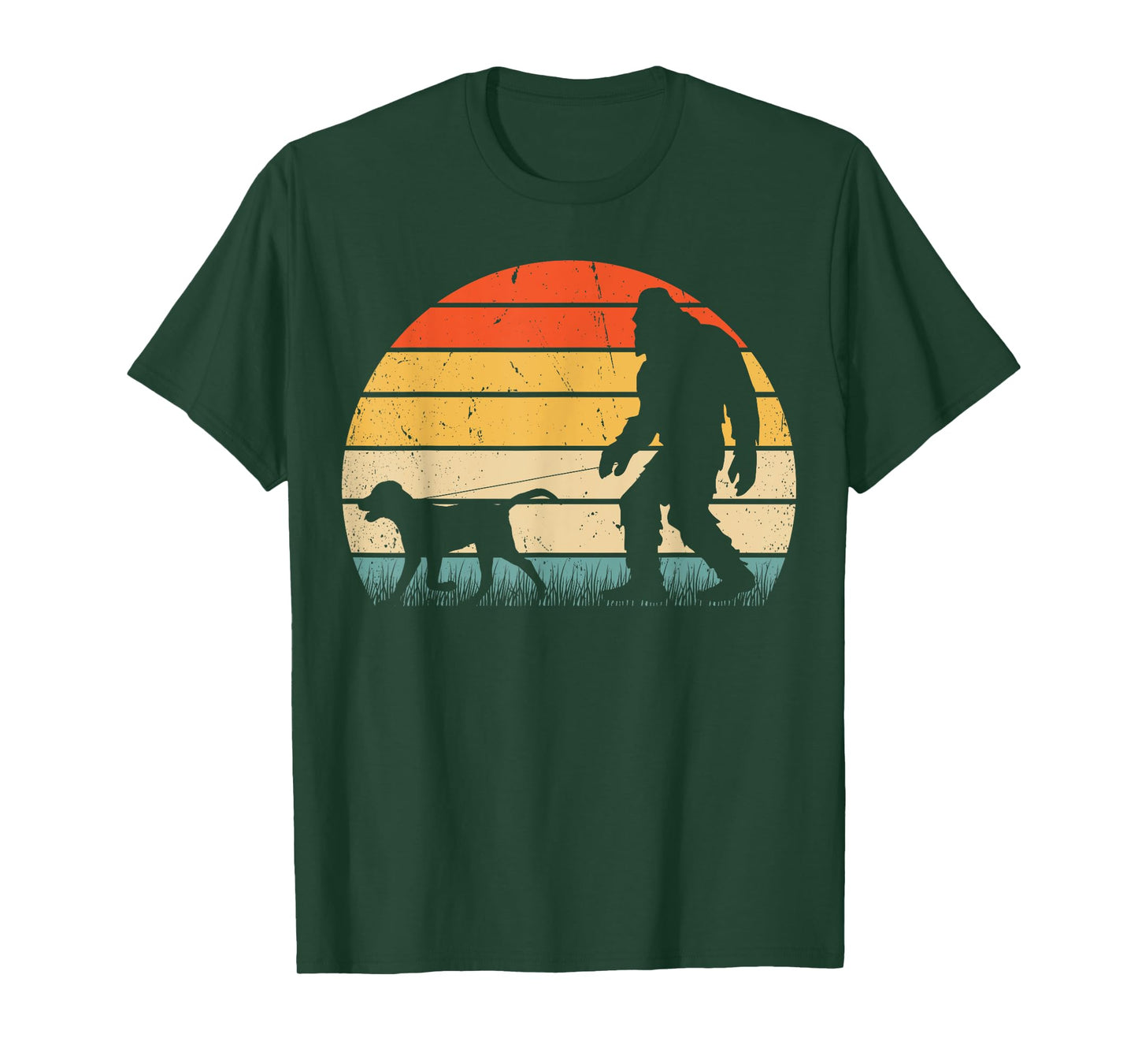 Funny Bigfoot Walking Labrador Dog Vintage Sasquatch Retro T-Shirt for Men Women Girls Kids