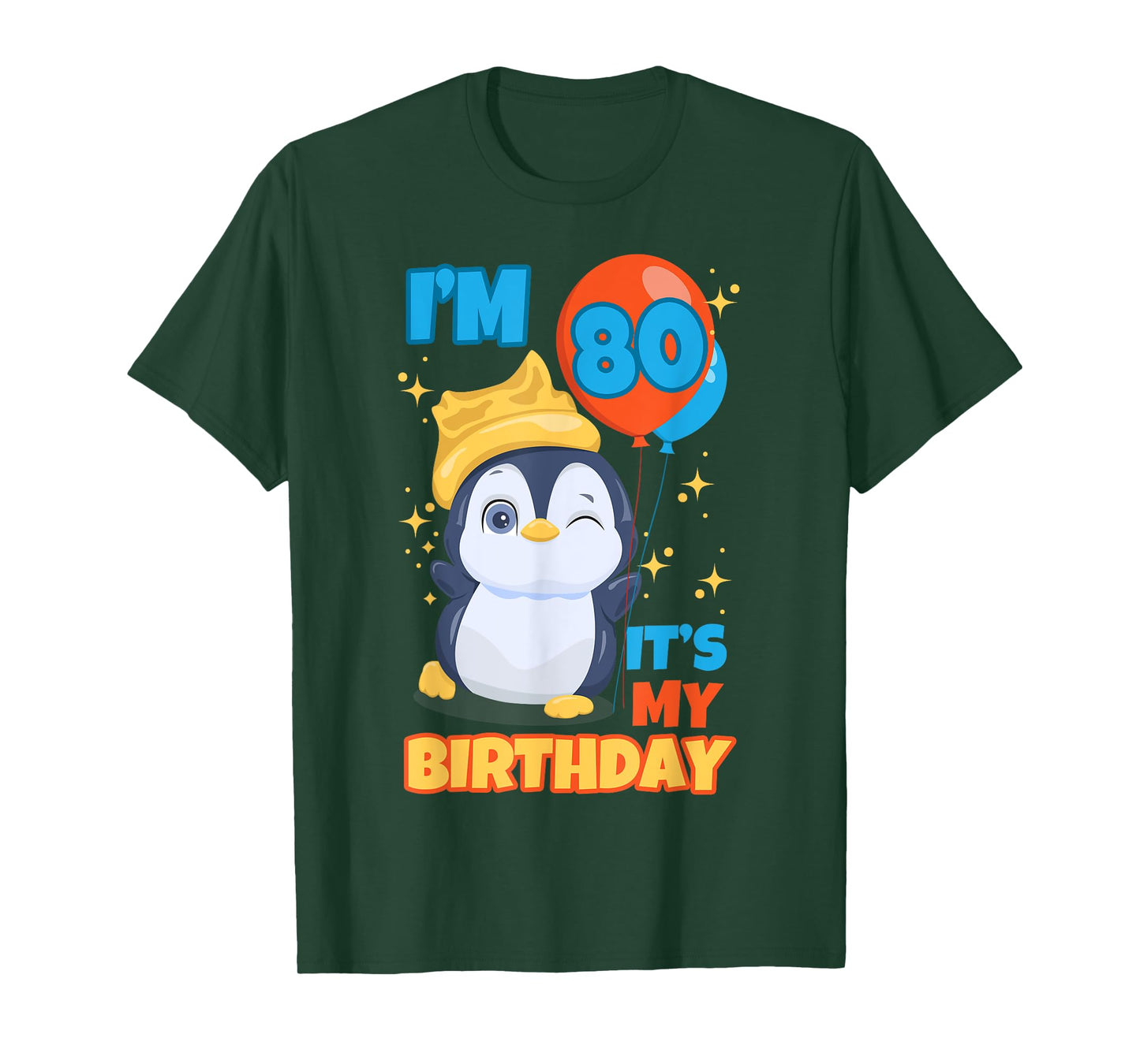Penguin 80th Birthday Wink Winter Theme Balloon Celebration T-Shirt