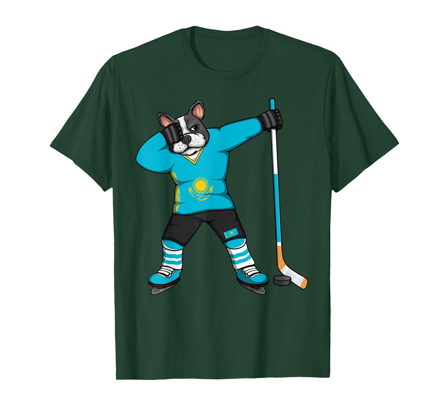 Dabbing French Bulldog Kazakhstan Ice Hockey Fans Jersey Art T-Shirt