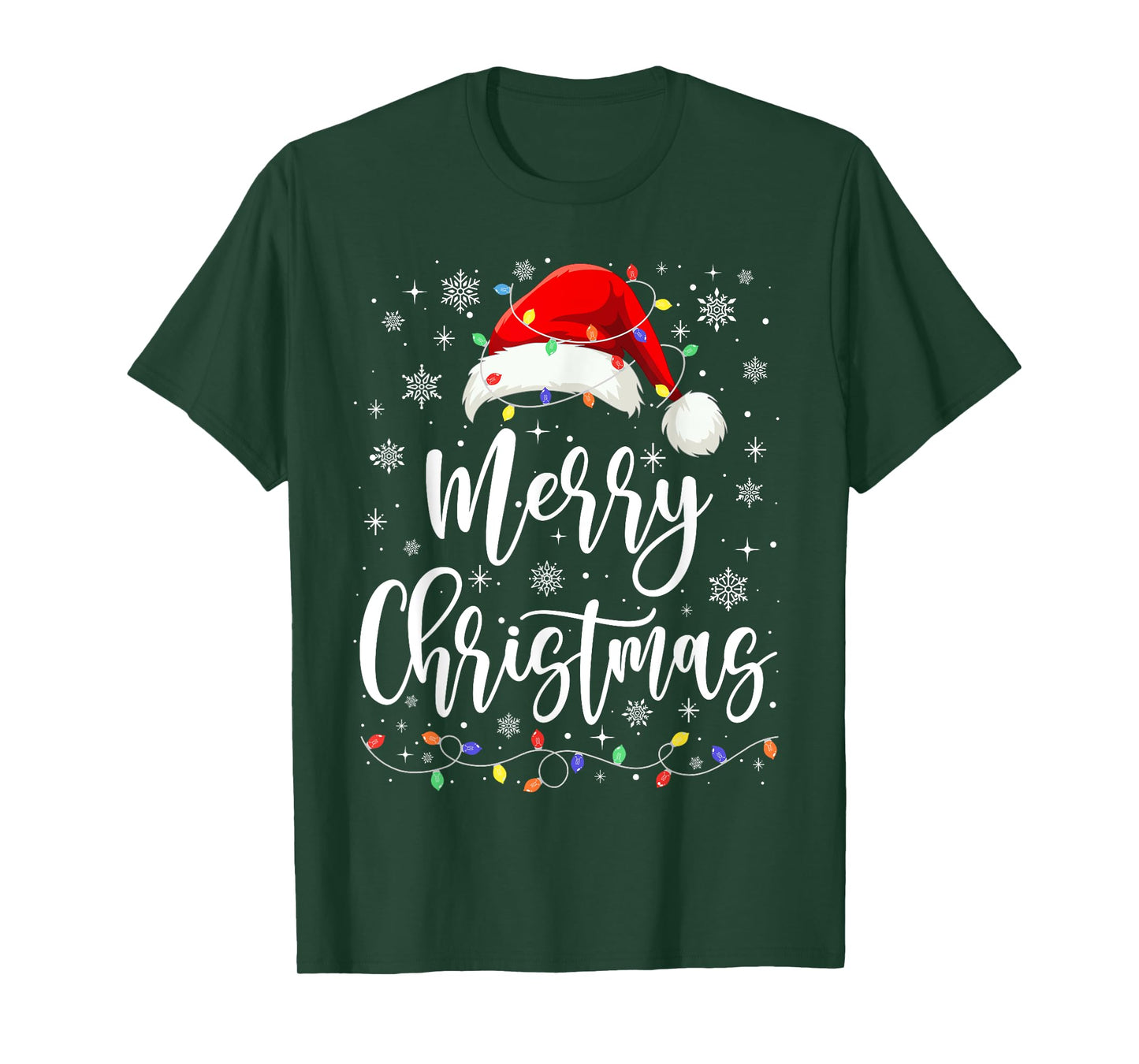 Merry Christmas Lights Red Santa Hat Xmas Family Men Women T-Shirt