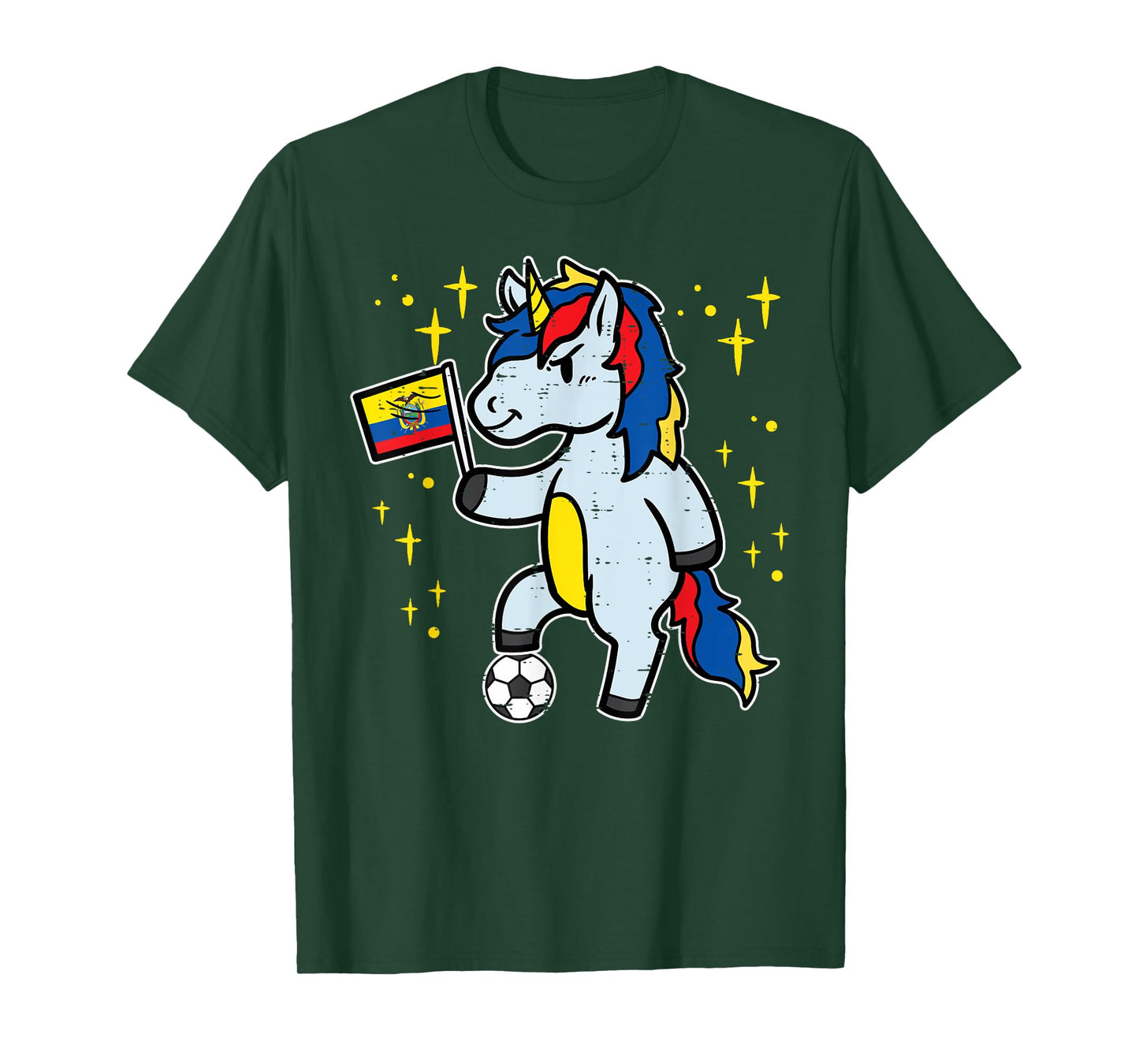 Ecuador Flag Unicorn Football Soccer Fan Women Girls Kids T-Shirt