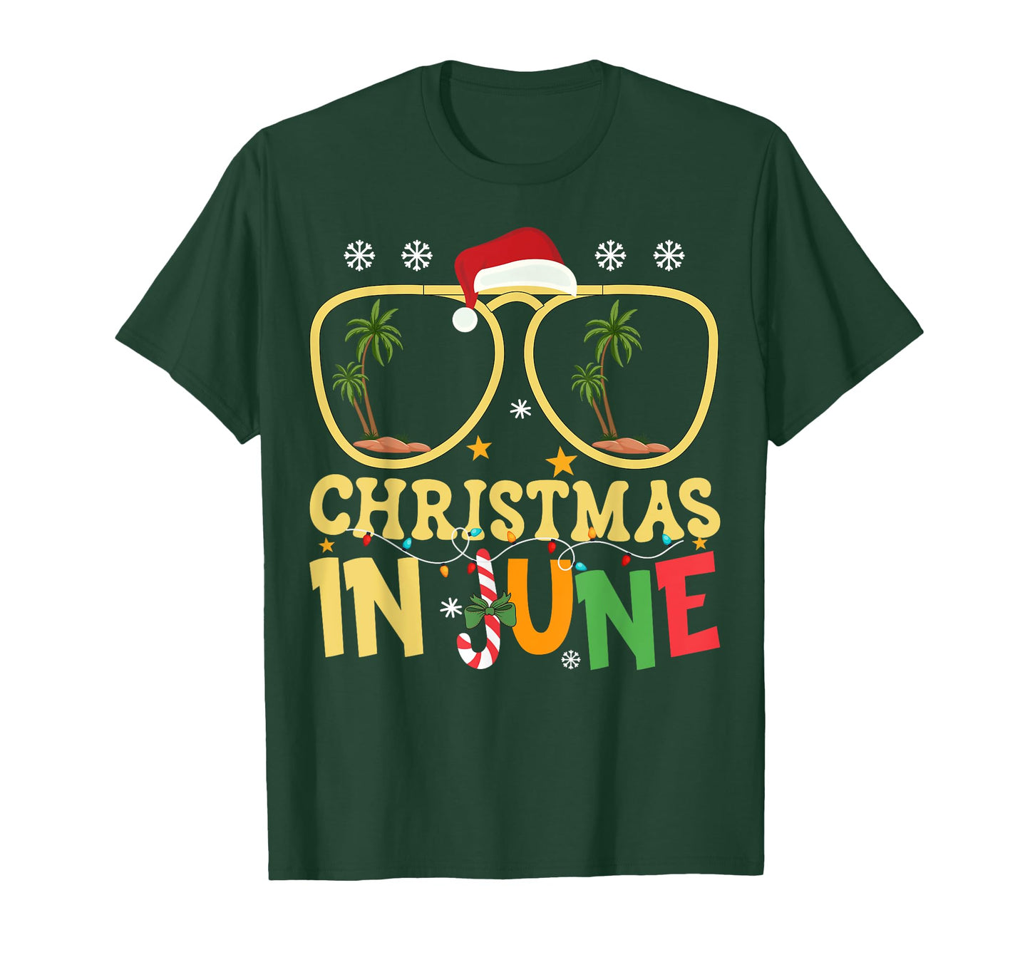 Funny Vacation Christmas In June Santa Hat Xmas Summer T-Shirt