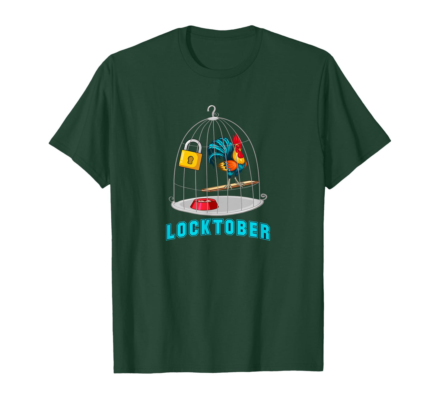 RED ROOSTER COCK MALE CHASTITY LOCKTOBER CHICKEN IN A CAGE T-Shirt