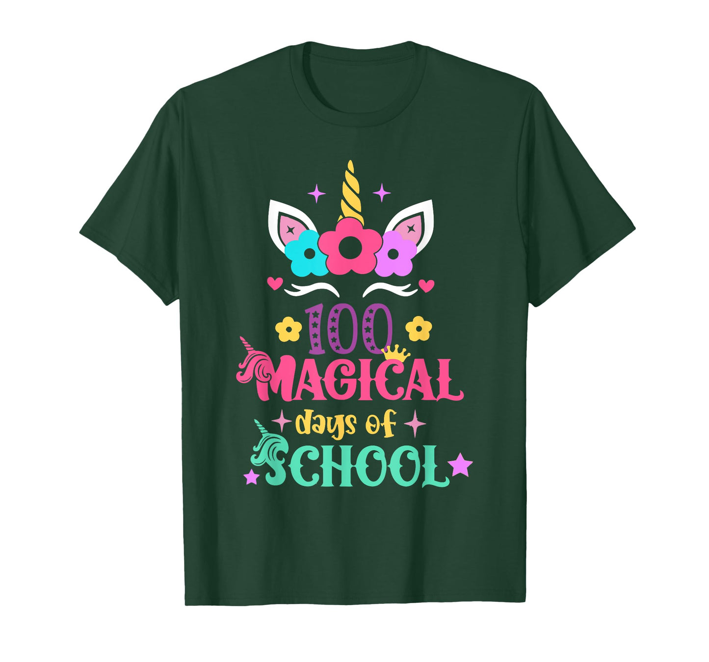100th Day of School Unicorn 100 Magical Days Women Girls T-Shirt