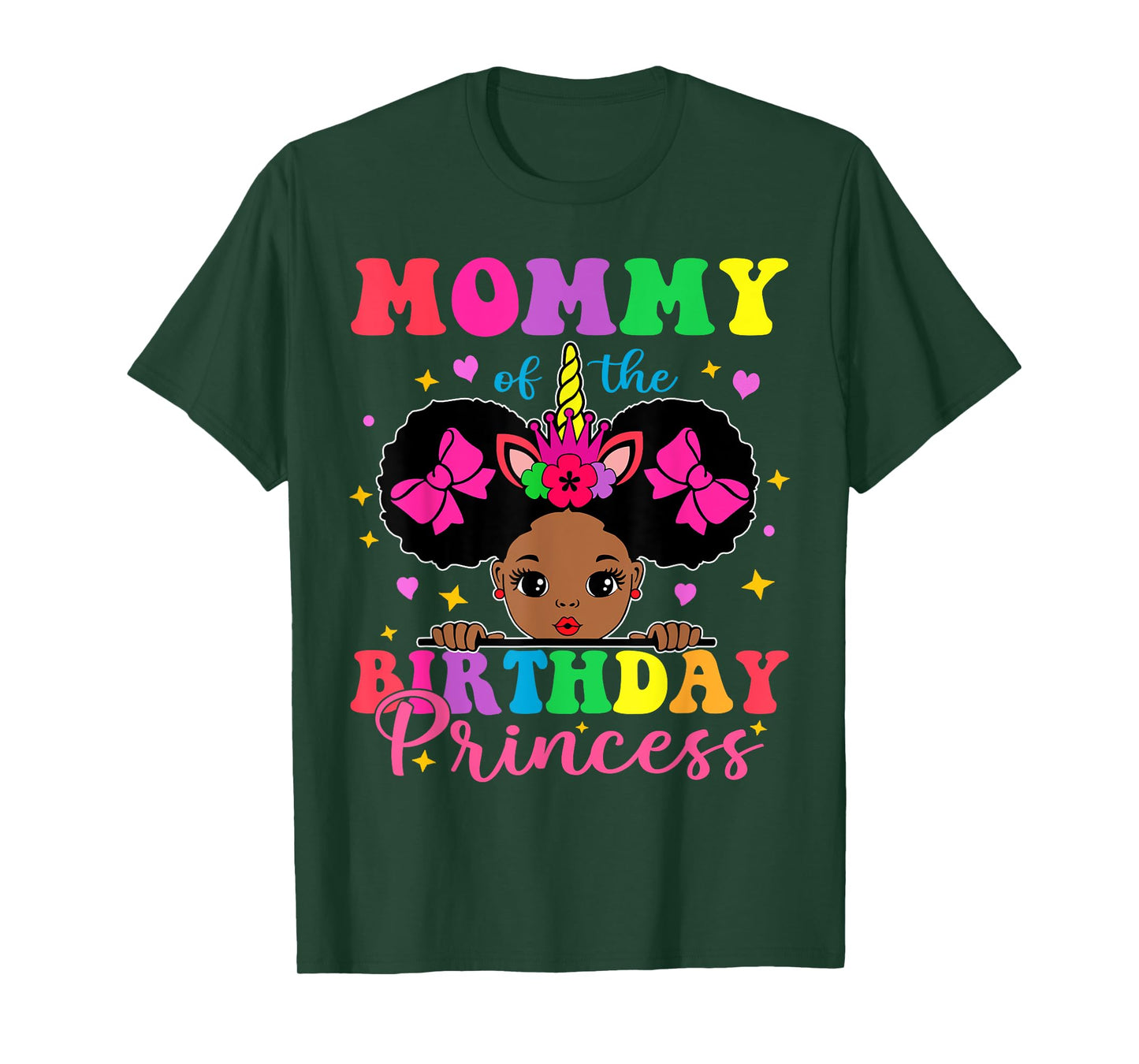 Mommy of The Birthday Girl Princess Afro Melanin Unicorn T-Shirt