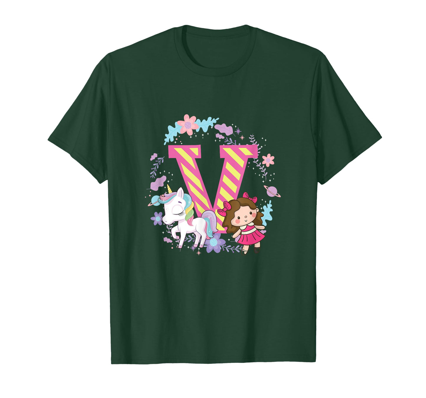 Letter V Sign Alphabet Last Name Consonants Unicorn Gift T-Shirt