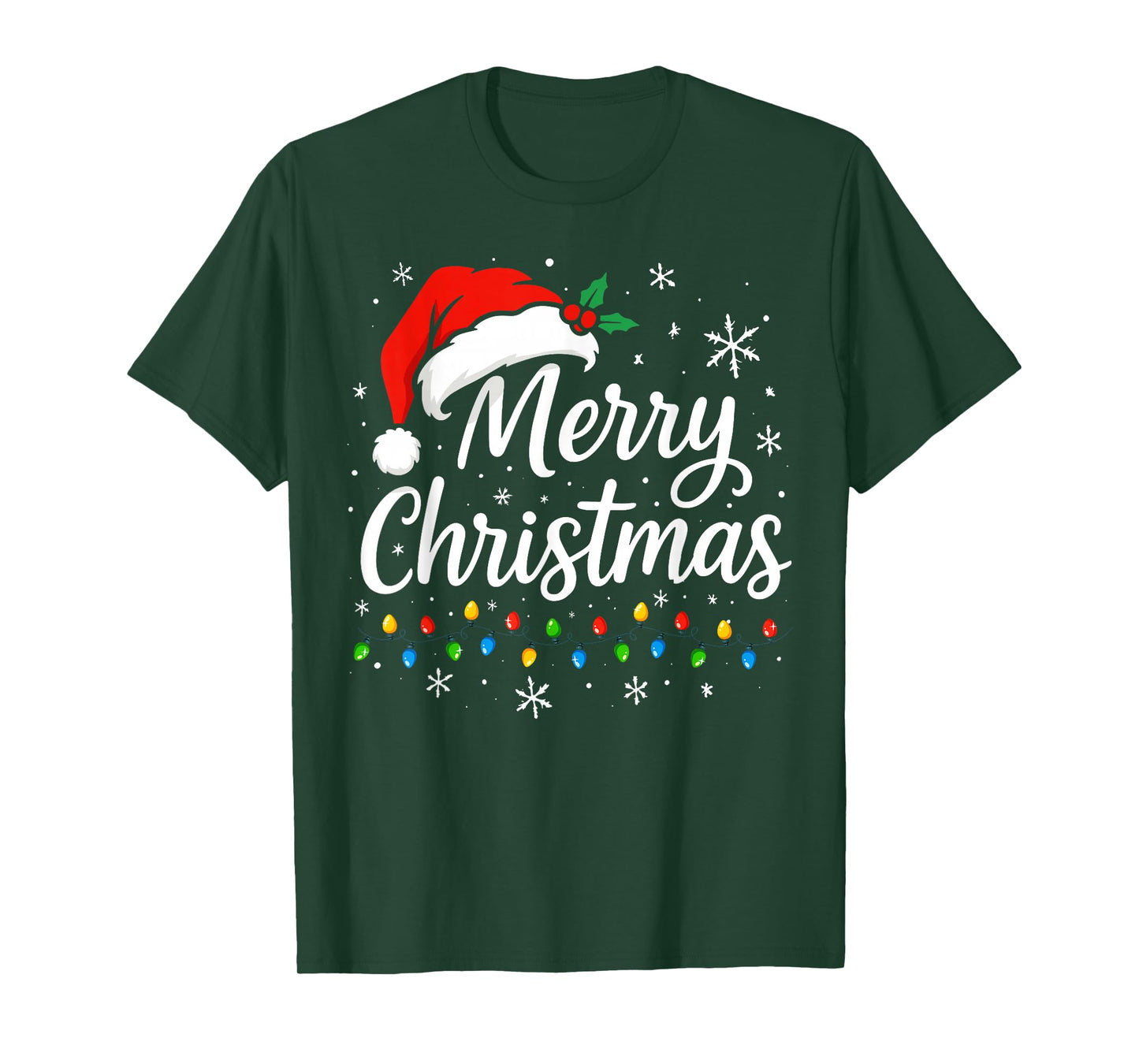 Merry Christmas Lights Red Santa Hat Xmas Family Matching T-Shirt