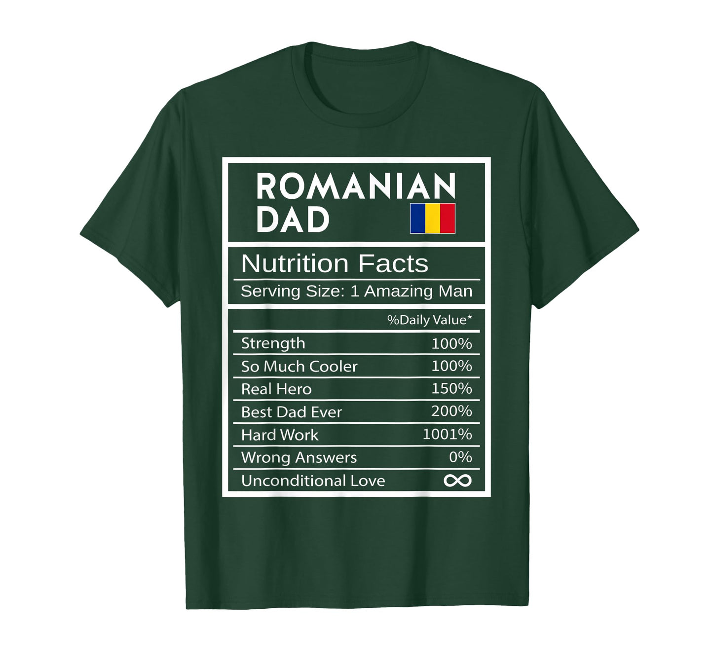 Romanian Dad Nutrition Facts National Pride Gift For Dad T-Shirt