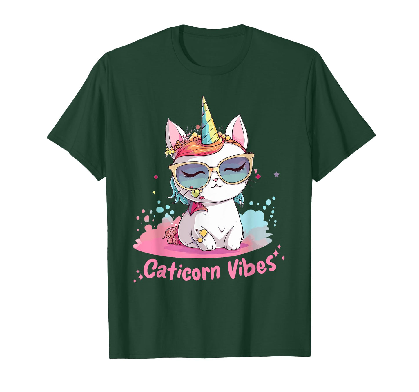 Caticorn Cat Unicorn Kawaii Rainbow Pastel Anime Chibi Men Women Kids T-Shirt