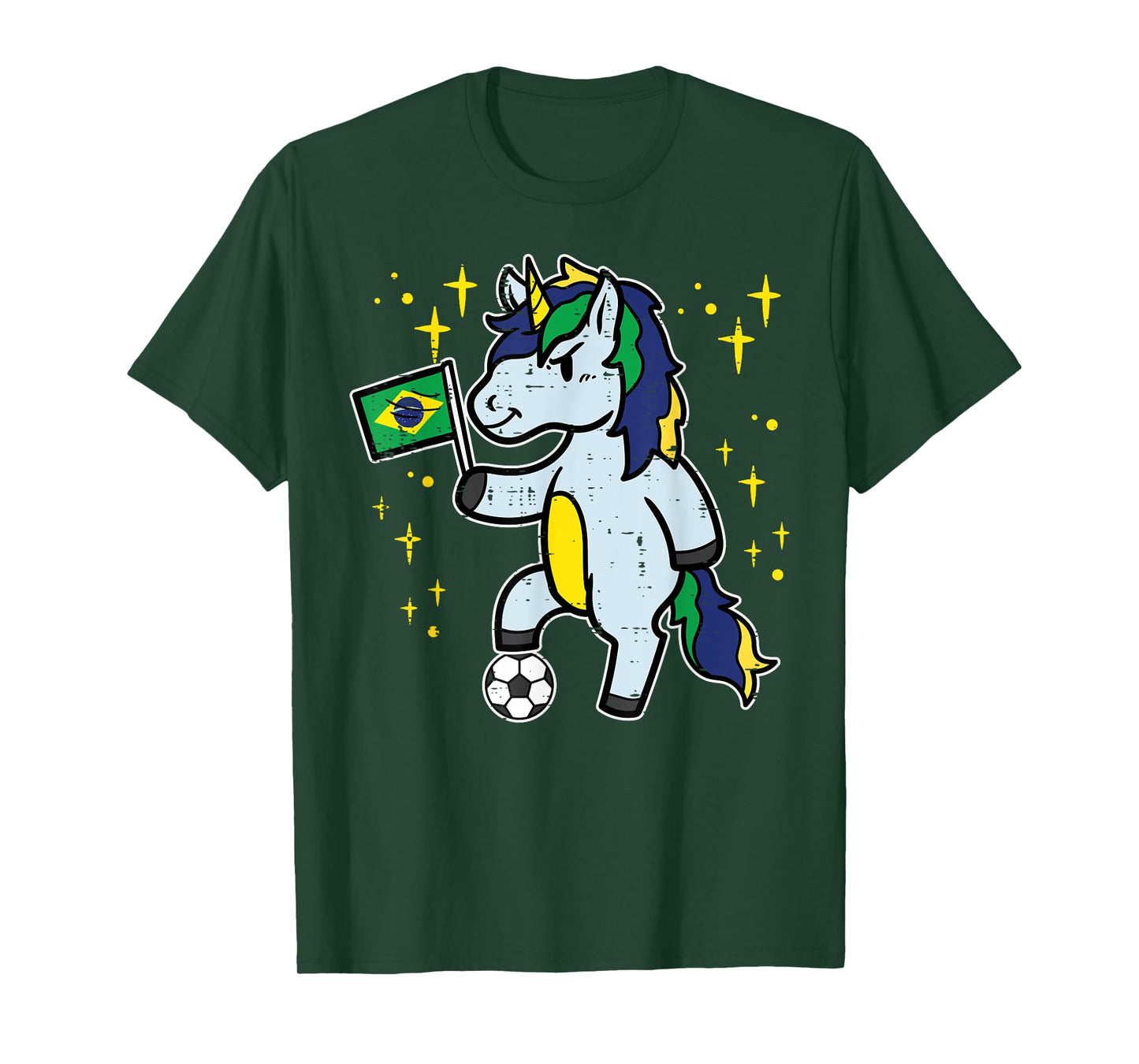 Brazil Flag Unicorn Football Soccer Fan Women Girls Kids T-Shirt
