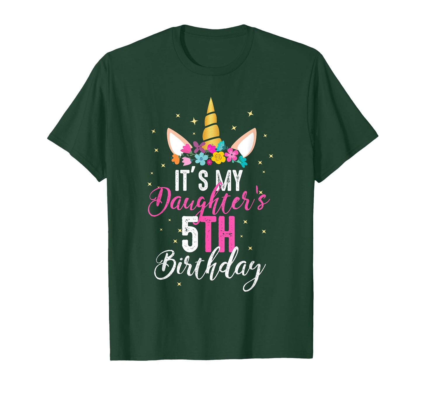 Its My Daughters 5th Birthay Girl Gift Unicorn Birthday T-Shirt