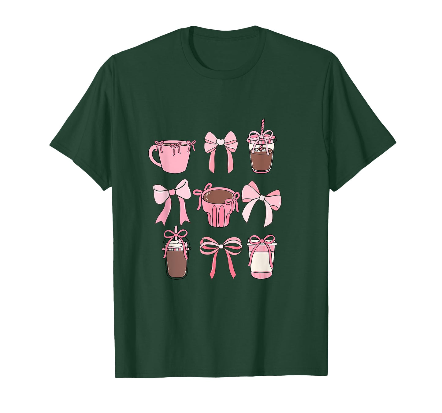 Cute Hot Iced Coffee and PInk Bows Girly Aesthetic T-Shirt