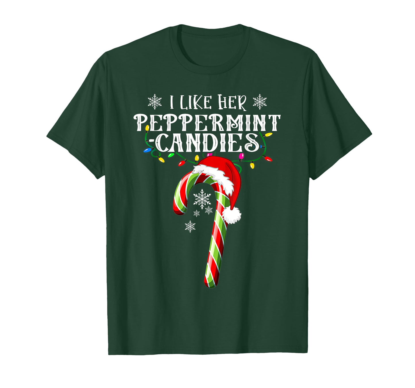 Family Christmas Happy Hallothanksmas I Like His Candy Cane I Like Her Peppermint Candies Unisex-Adults Couples Christmas Lovers Young Adults Black Small Crew Neck Modern Short Sleeve T-Shirt