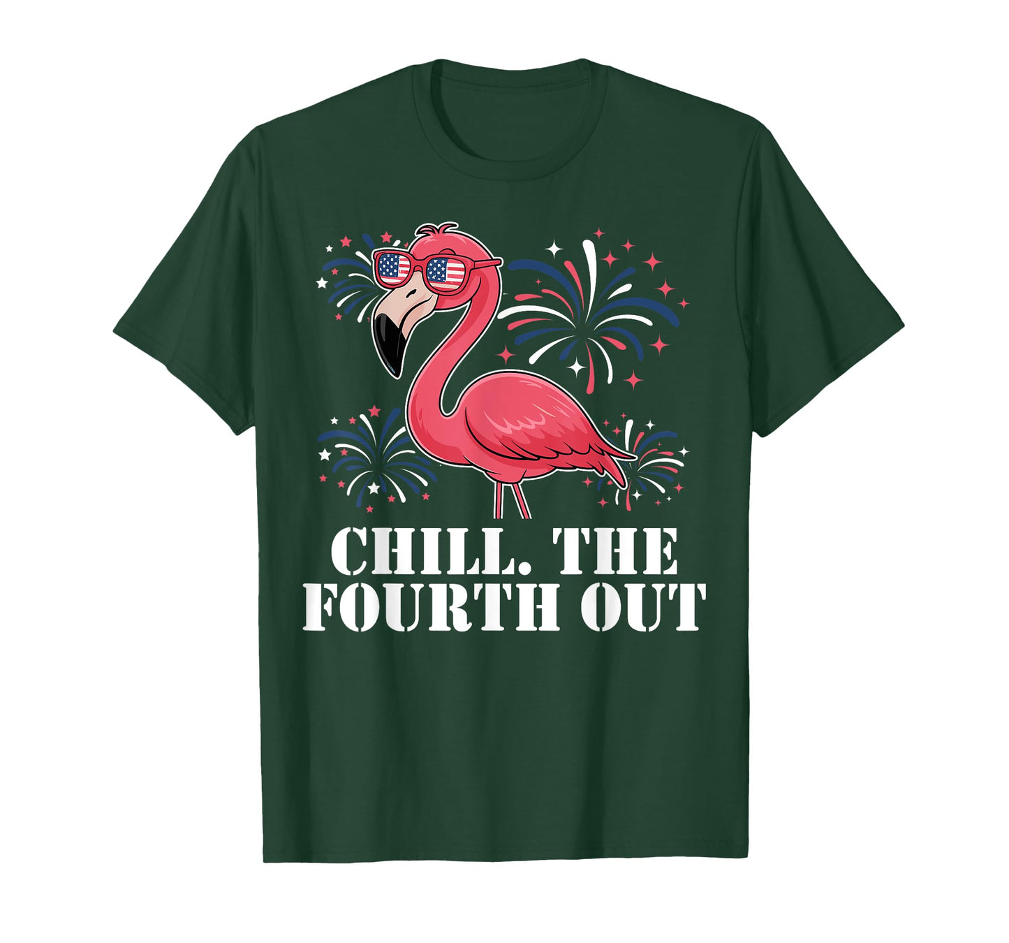 Chill The Fourth Out Flamingo USA Flag Patriotic 4th of July T-Shirt