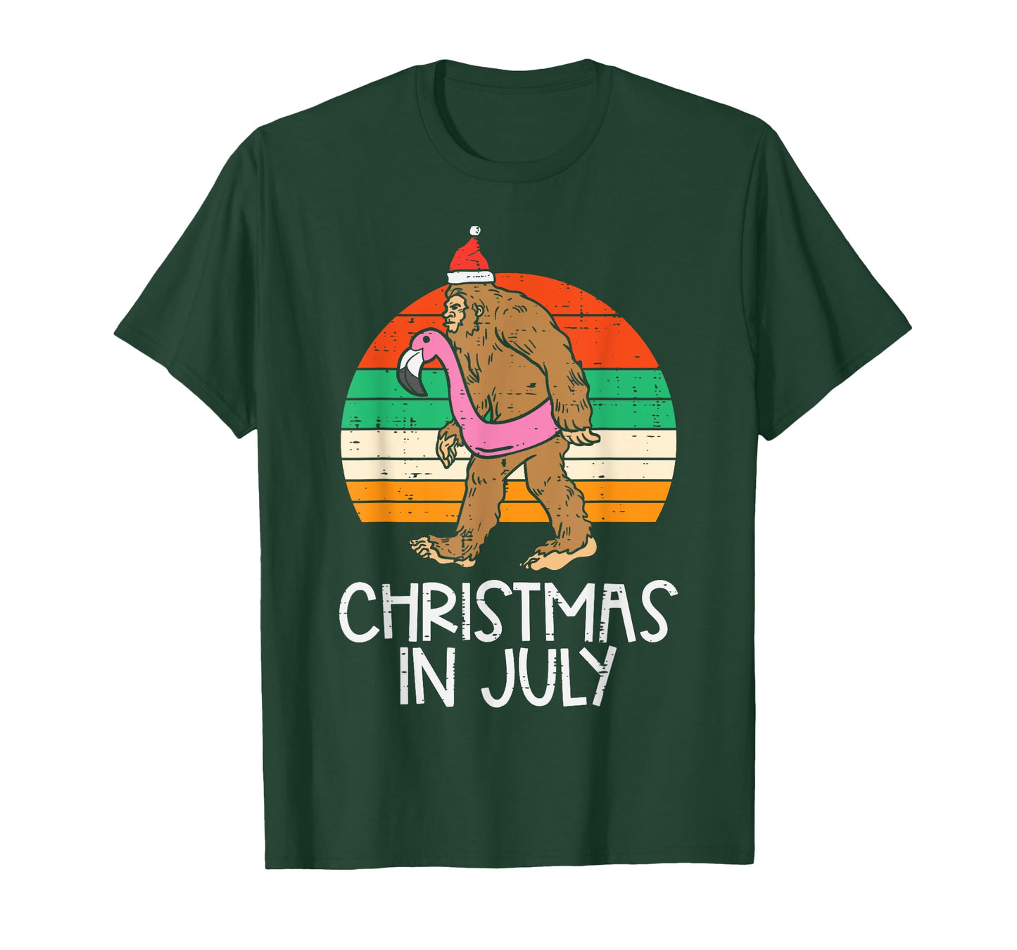 Bigfoot Unicorn Floatie Christmas In July Retro Sasquatch T-Shirt