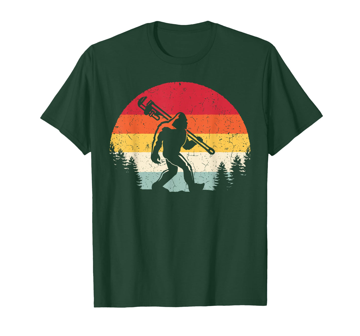 Vintage Bigfoot Plumber Pipe Wrench Funny Sasquatch Plumbing T-Shirt