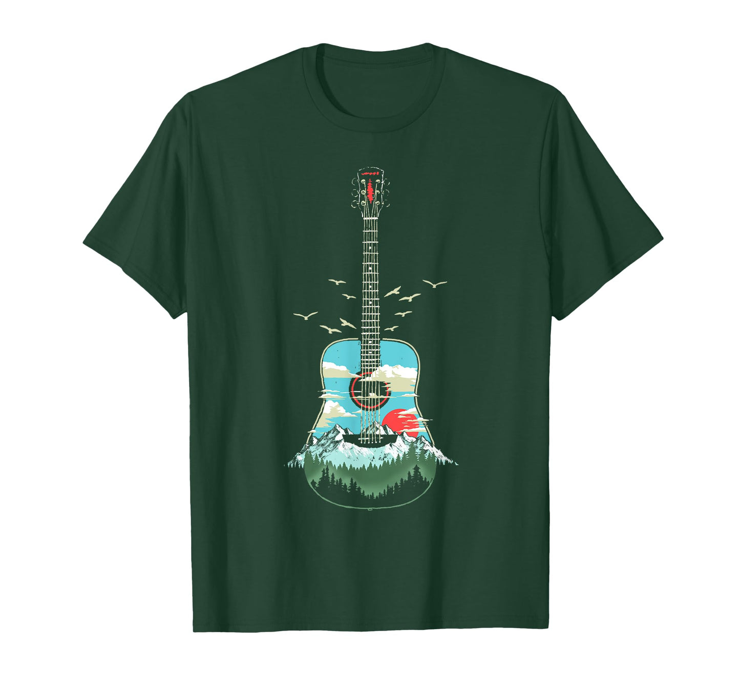 Beautiful Acoustic Guitar Mountains Forest & Nature Graphic T-Shirt