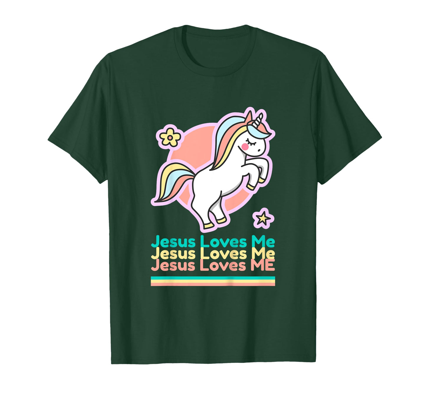 Jesus Loves Me Christian Bible Gift Girls Rainbow Unicorn T-Shirt