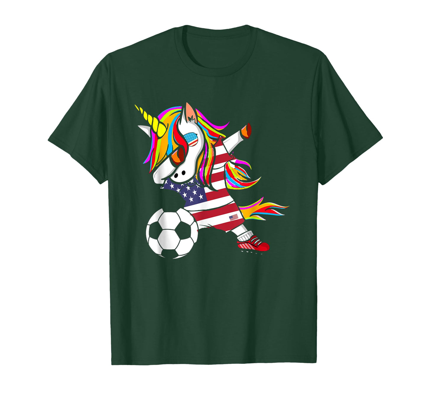Funny Dabbing Unicorn USA Soccer - USA Flag Soccer T-Shirt