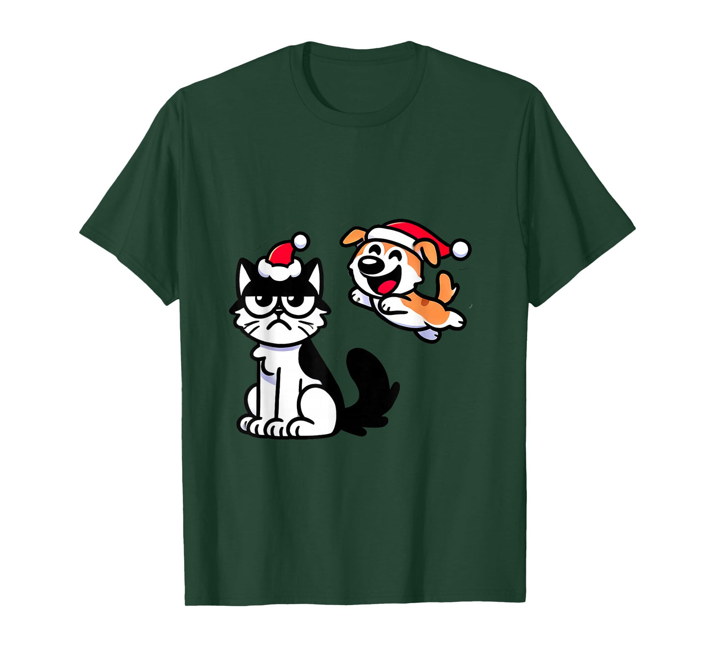 Funny Cat and dog Christmas shirt Santa Hat Xmas Outfit kids T-Shirt
