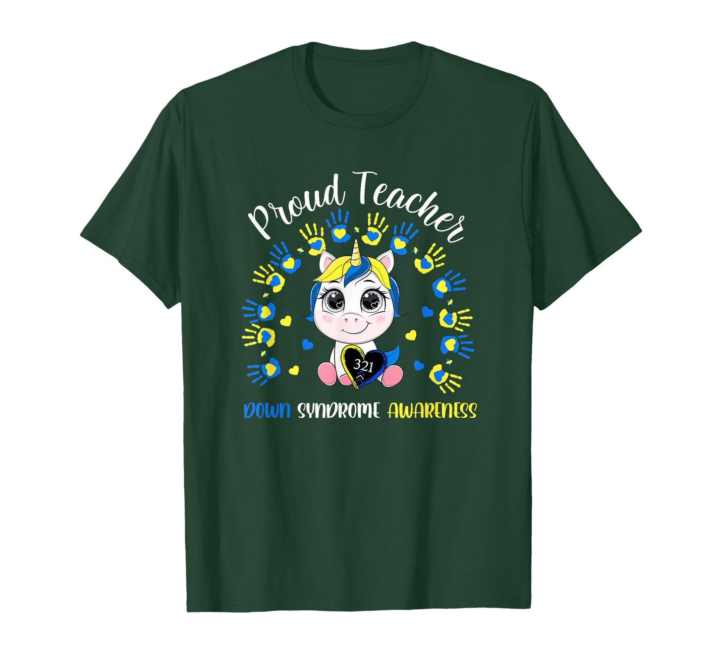Proud Teacher Down Syndrome Awareness Blue Unicorn Outfit T-Shirt for Men Women