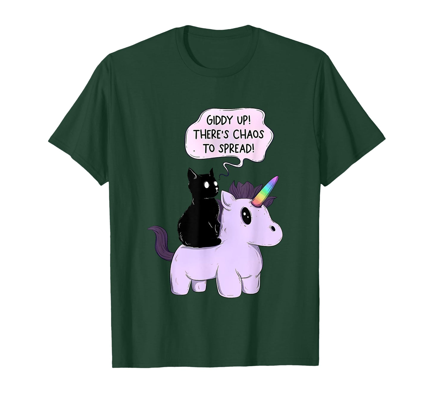 Giddy Up! There Is Chaos To Spread Cute Cat Ride Unicorn T-Shirt for Men Women