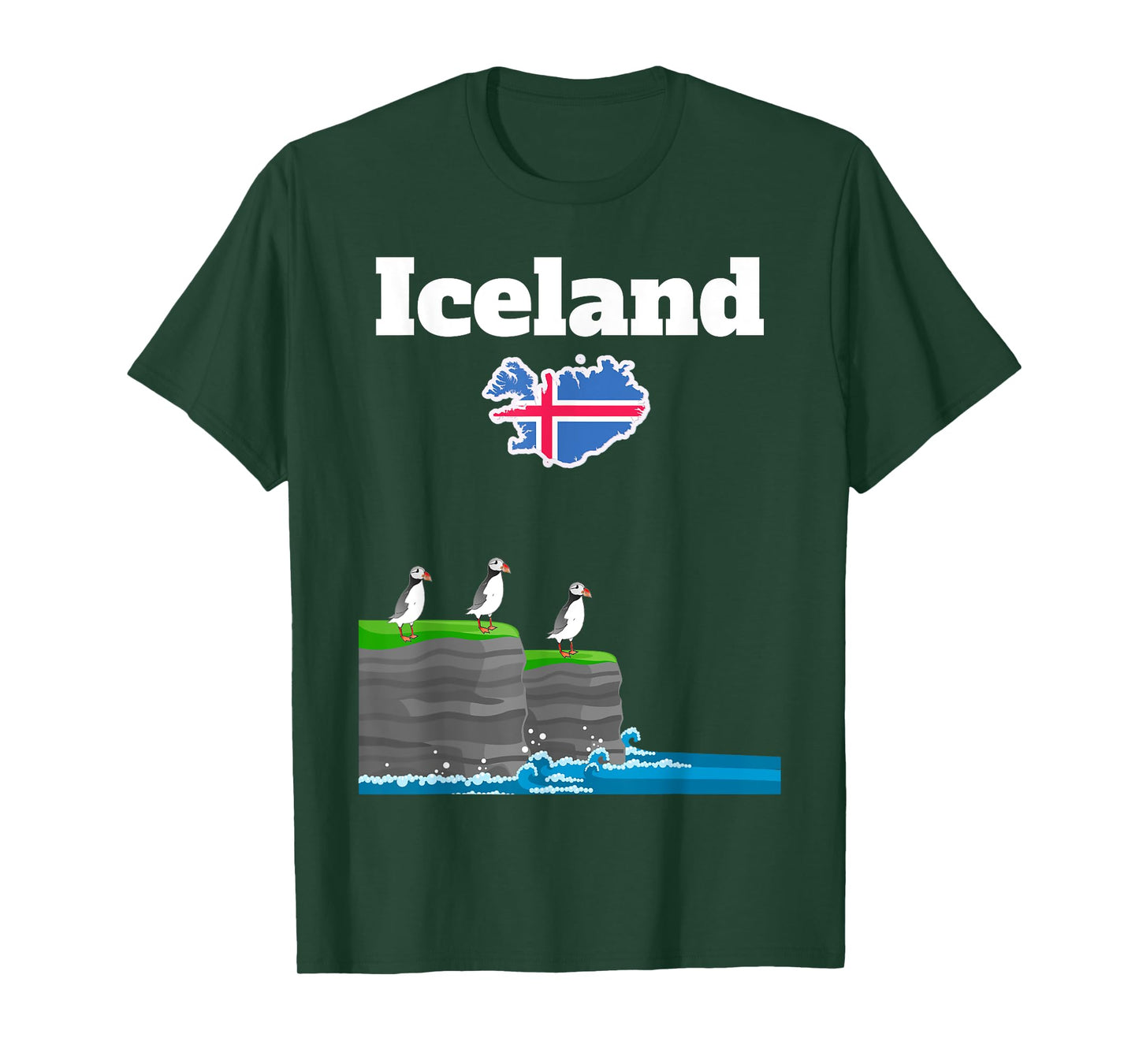 Iceland trip souvenir Puffin Colony Sea Cliffs Iceland map T-Shirt