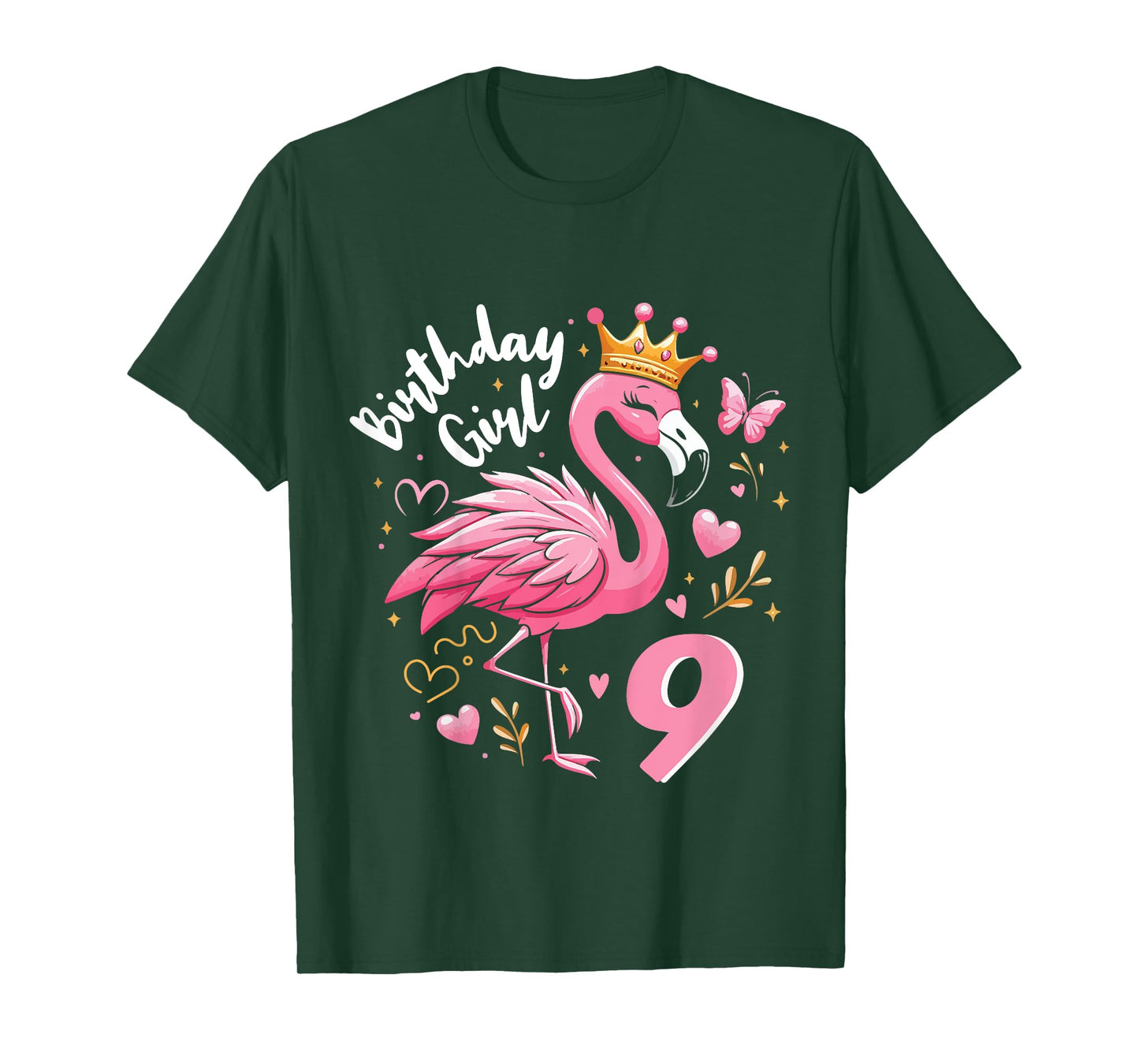 Kids 9th Birthday Gift Flamingo Fan 9 Year Old Girls 9th Bday T-Shirt