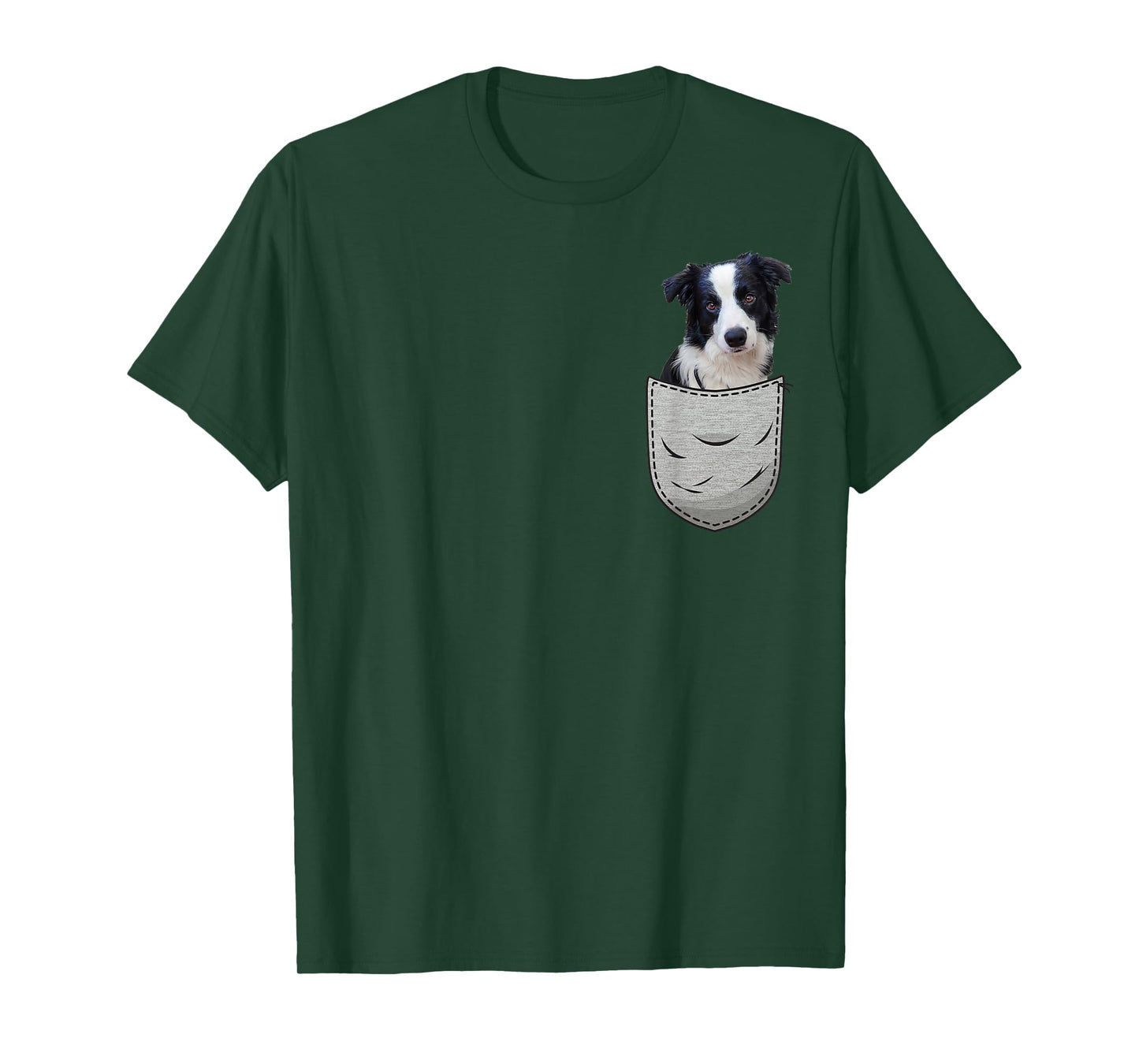 Border Collie in the chest pocket. Pocket for dog owners T-Shirt for Men Women Girls Kids