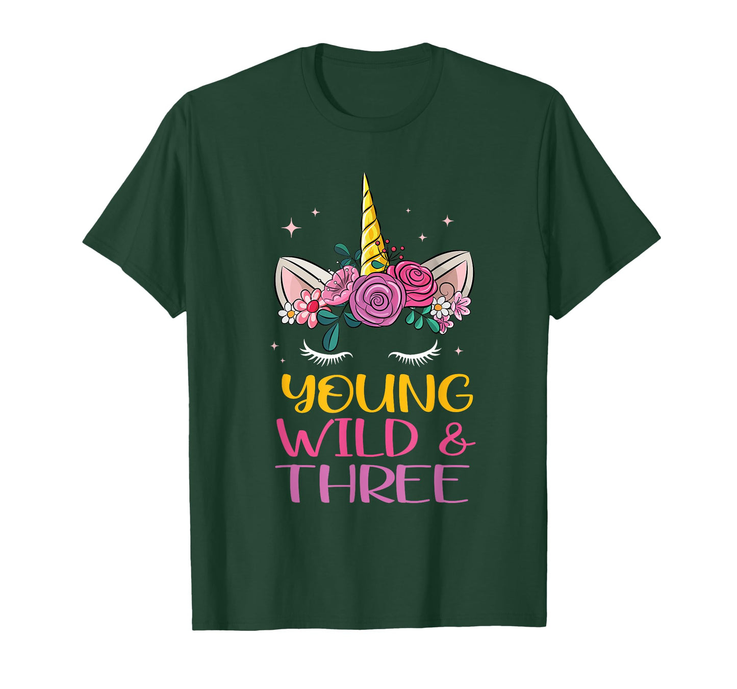 Unicorn Young Wild Three 3 Year Old 3rd Birthday Girl T-Shirt