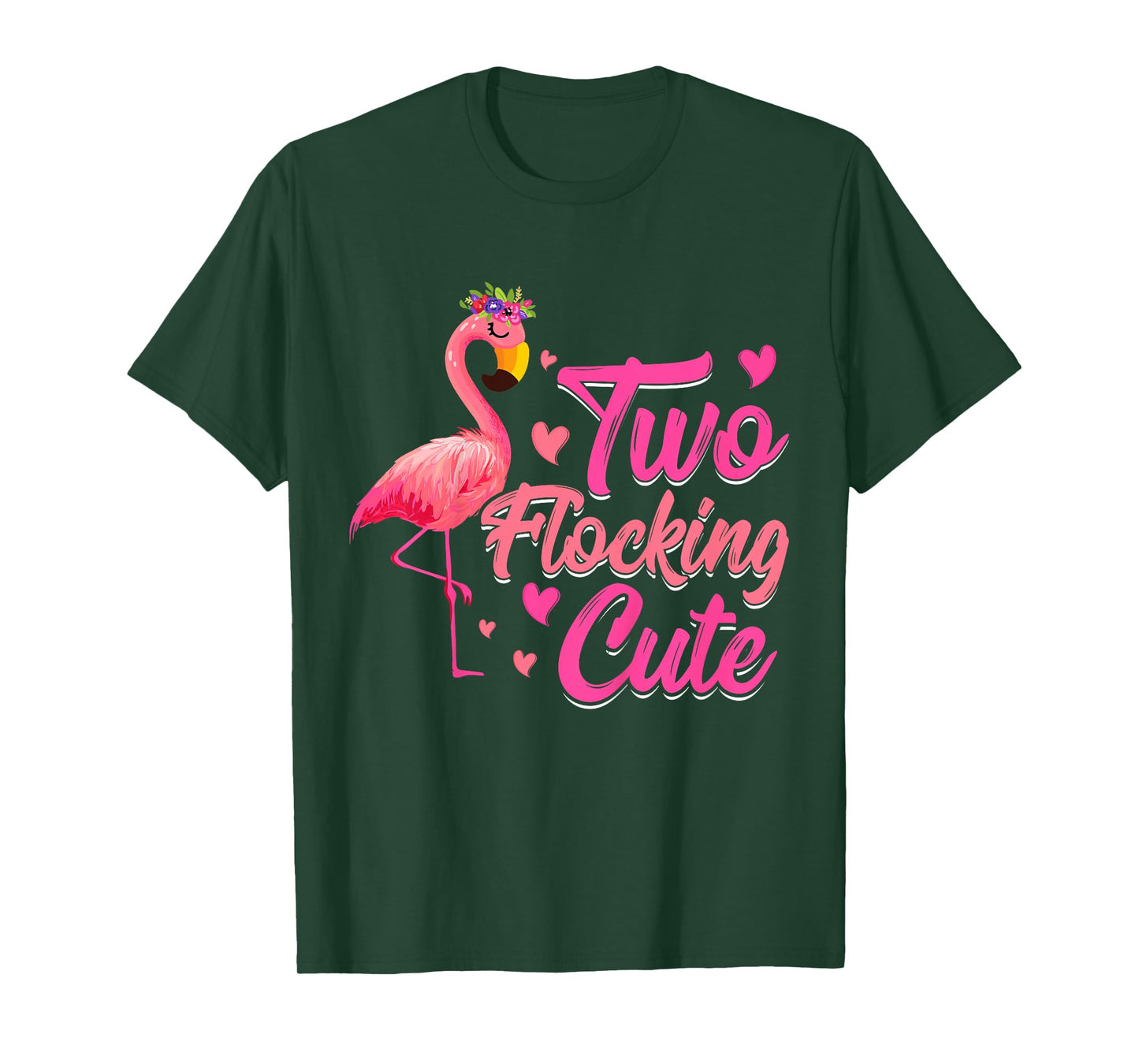 Kids Two Flocking Cute Flamingo 2 Years Old 2nd Birthday Kids T-Shirt
