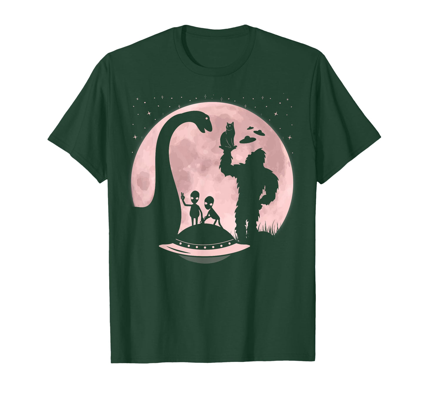 Bigfoot Loch Ness Monster Sasquatch Cat Ufo Funny Aliens T-Shirt for Men Women Kids