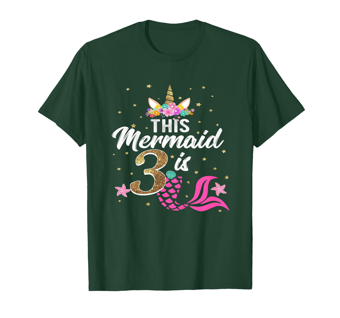 3rd Birthday Girl Unicorn Shirt Mermaid Tail 3 Years Old T-Shirt