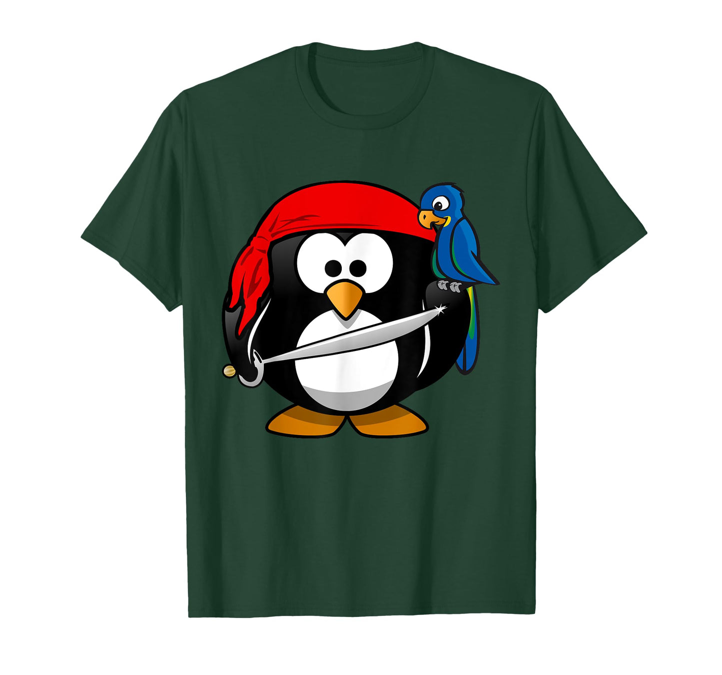 Cute Pirate Cartoon Penguin with Parrot T-Shirt T-Shirt