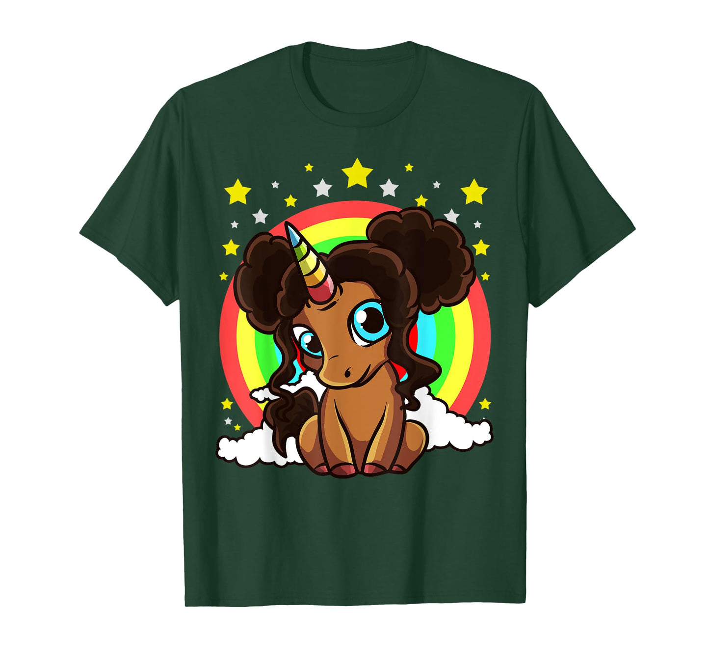 Black Girl Magic Unicorn Afro Puffs Brown Skin Cute Girls T-Shirt