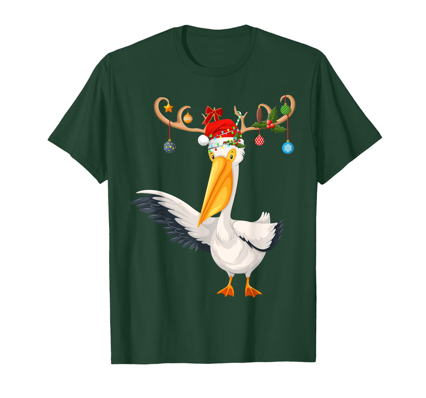Pelican Bird Xmas Gift Reindeer Santa Hat Pelican Christmas T-Shirt