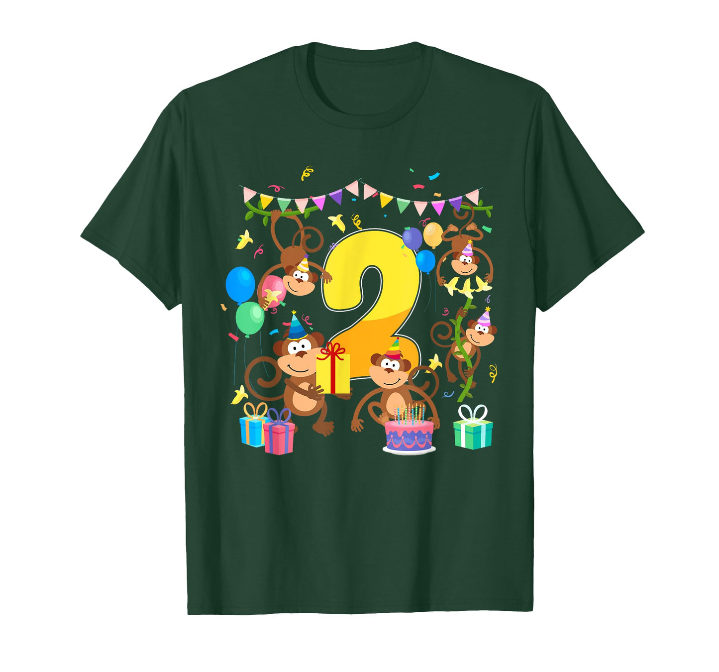 2nd Birthday Cute Monkeys Theme 2 Year Old Boy Girl Bday T-Shirt