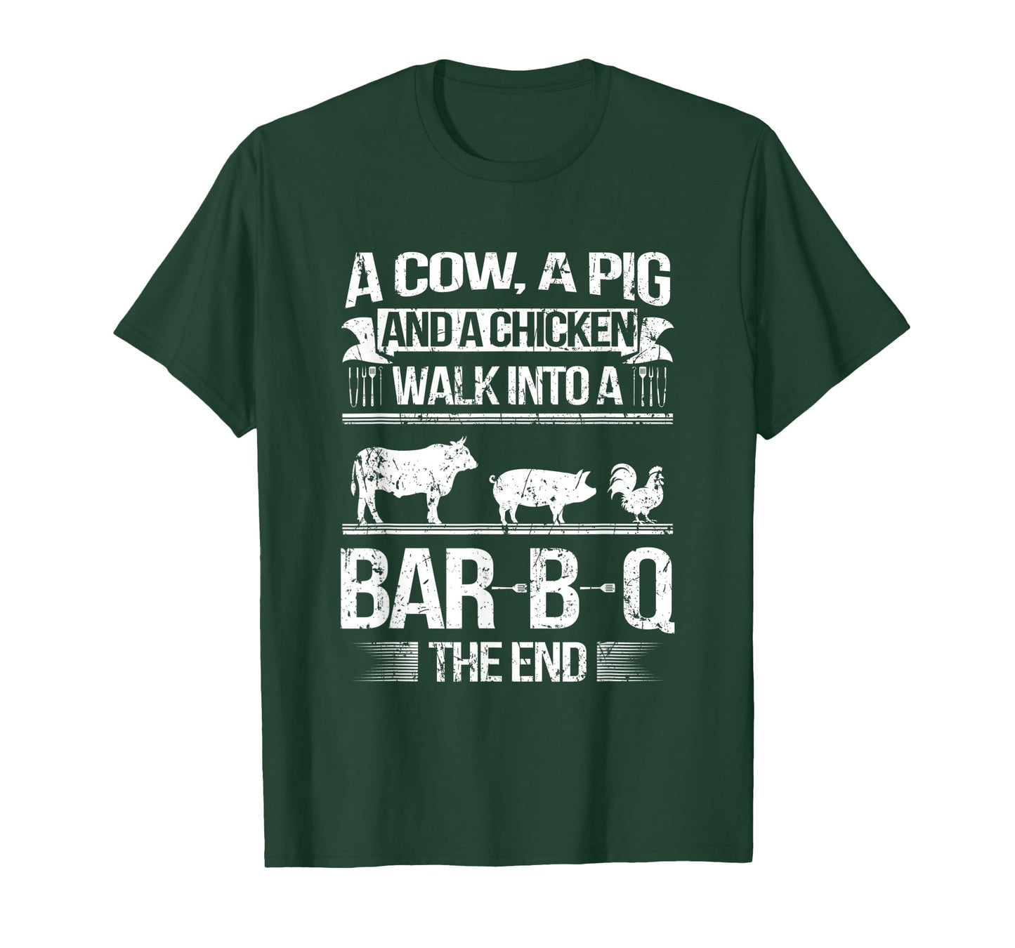 A Cow a Pig and a Chicken walk into a BBQ cooking Beef Roast T-Shirt