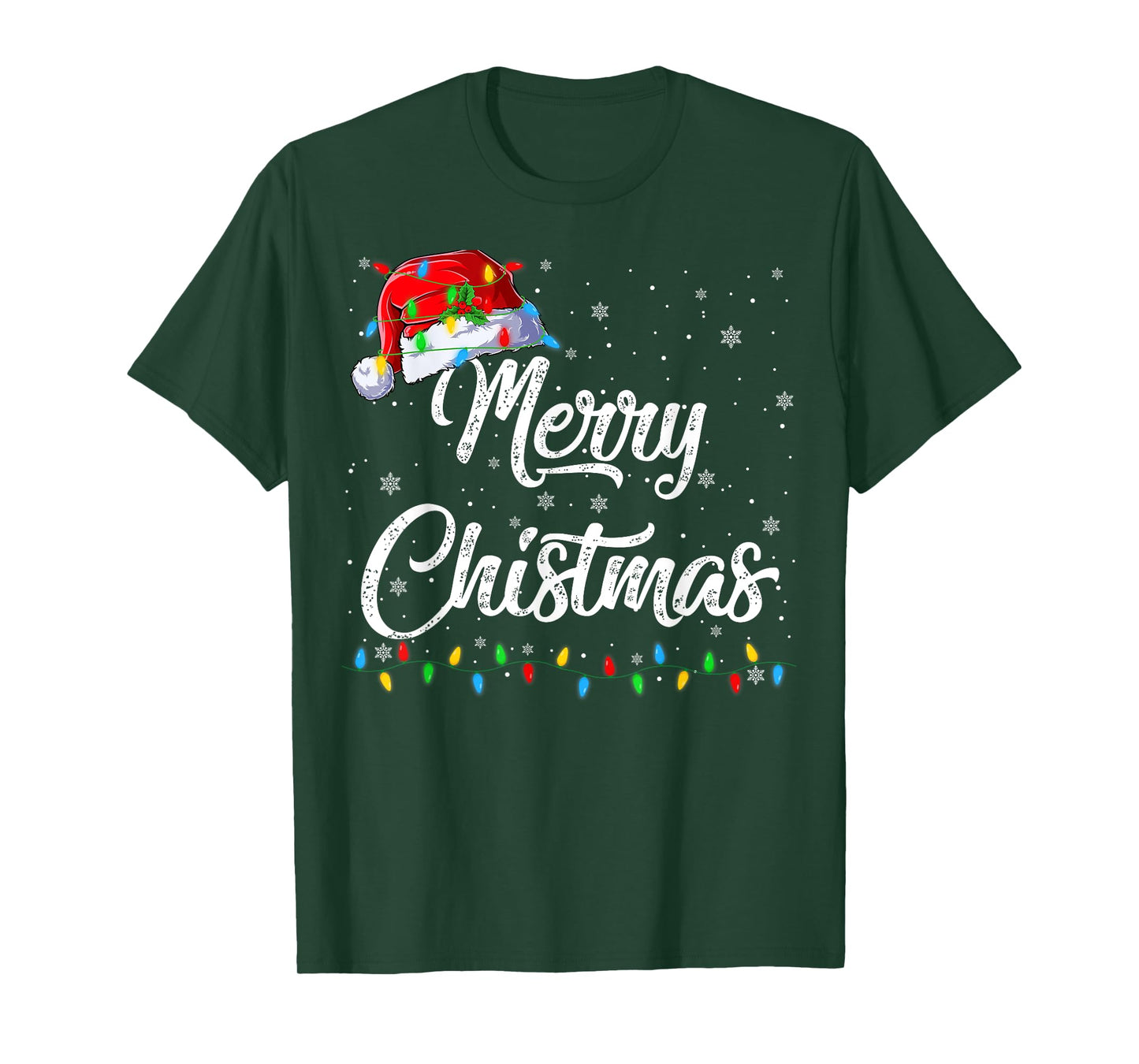 Merry Christmas Lights Santa Hat Xmas Family Men Women Kids T-Shirt