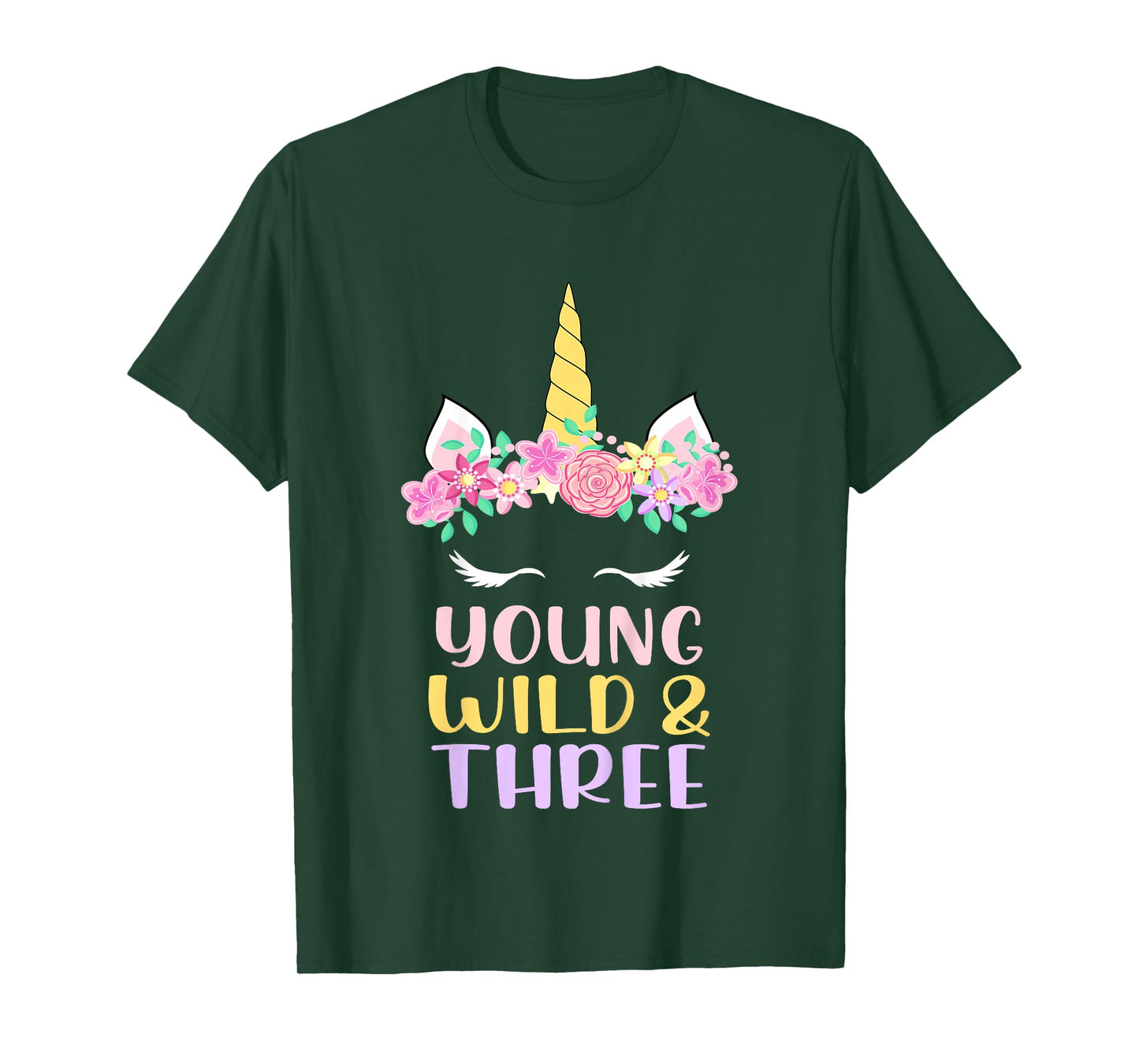 Young Wild Three Unicorn Lover 3rd Birthday Party Kids T-Shirt