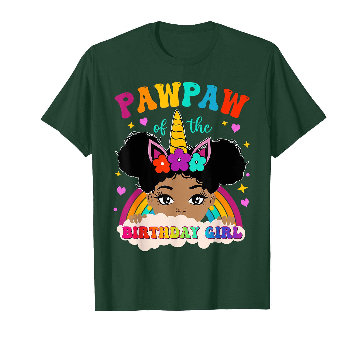 Pawpaw of The Birthday Girl Rainbow Afro Melanin Unicorn T-Shirt