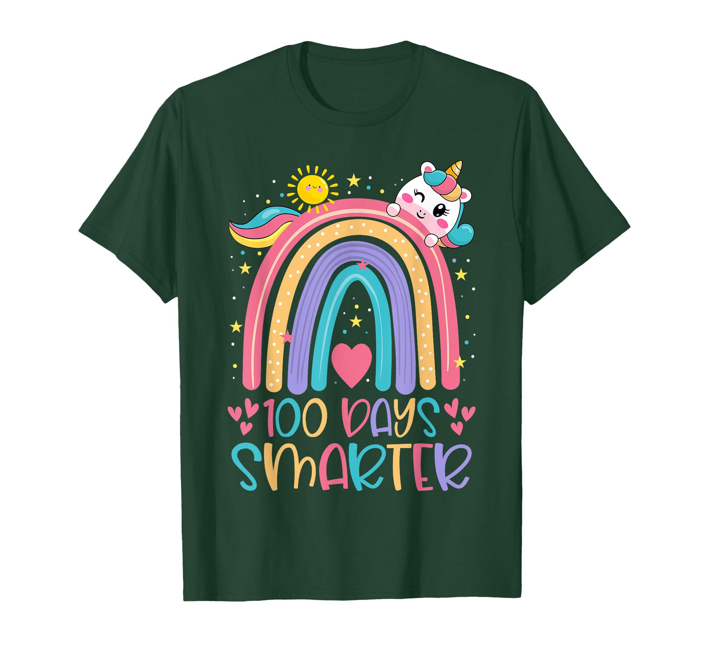 100 Days Smarter Kids Girls Unicorn Happy 100 Days of School T-Shirt